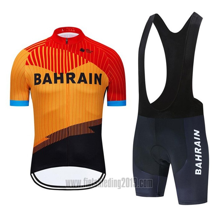 2020 Fietskleding Bahrain Oranje Zwart Korte Mouwen en Koersbroek